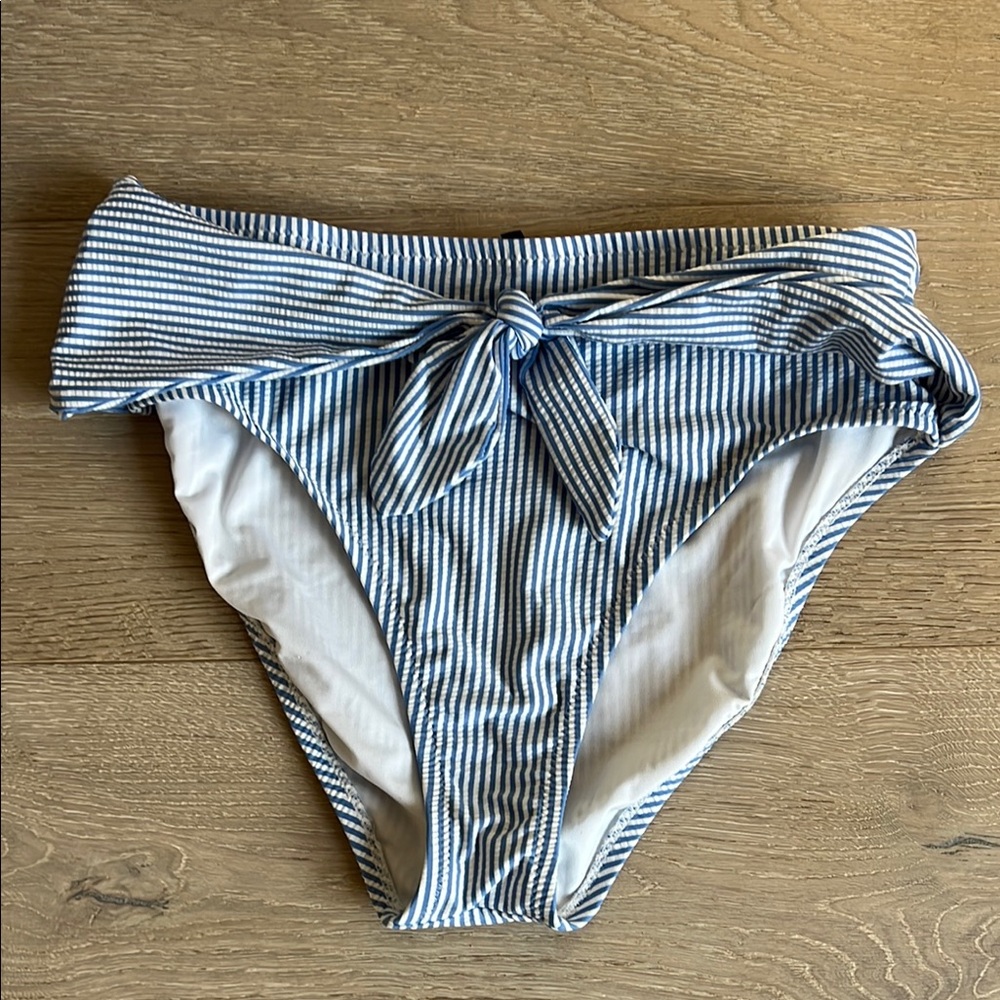 J crew Blue and White Striped high waist Bikini Bottom. Size small